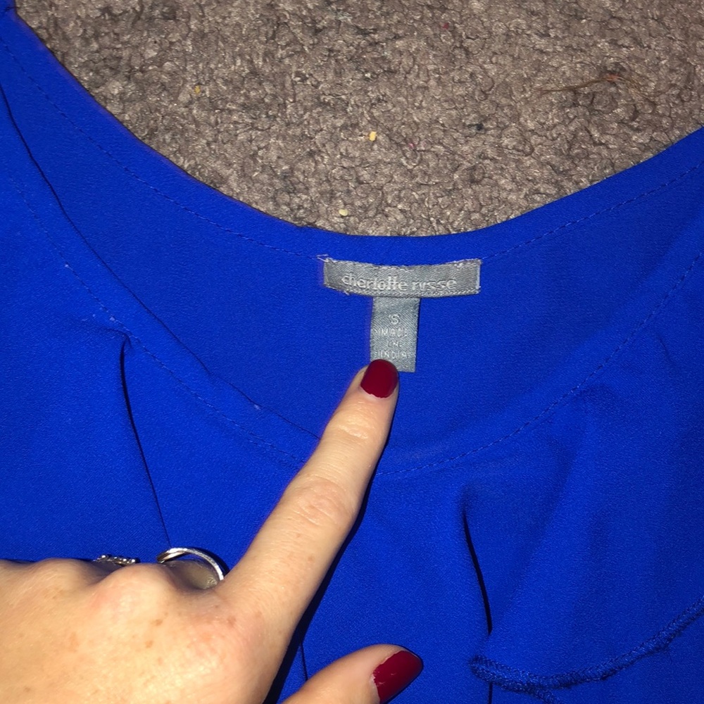 Electric Blue Tank Top Ruffles - Picture 2 of 3